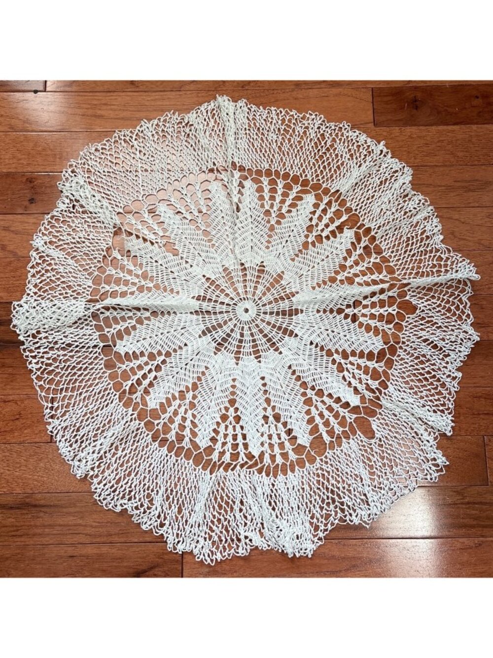 Handmade Round Cream Crochet Doily Ornate Lace Pattern 20" Diameter Vintage